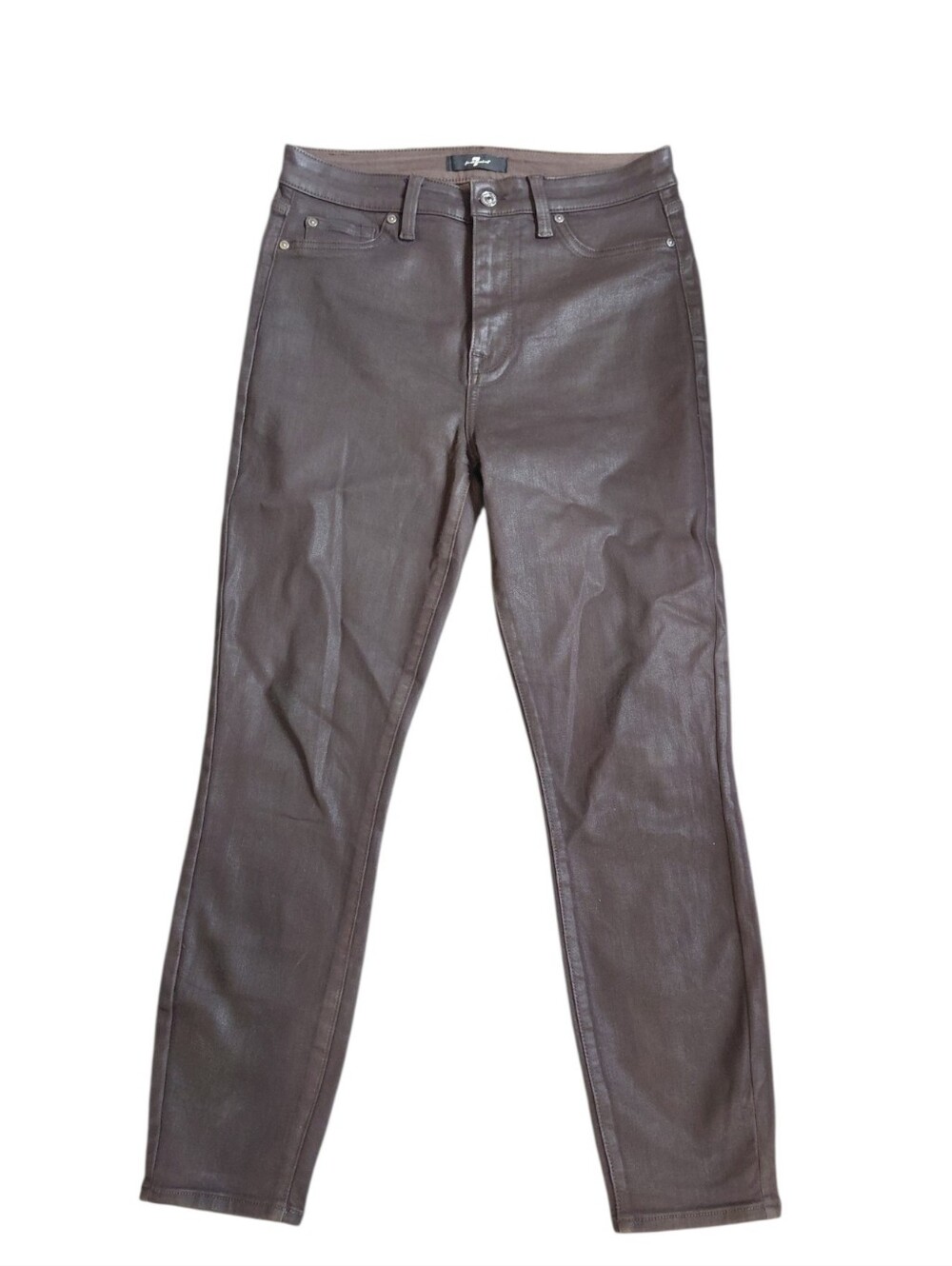 7 For All Mankind Brown Faux Leather Skinny Jeans Size 30 Coated High Rise Jeans